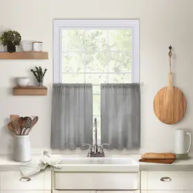 Elrene 026865885293 Cameron Rod Pocket Kitchen Curtain Tier Set Of Two Gray 30 Inch W X 36 L