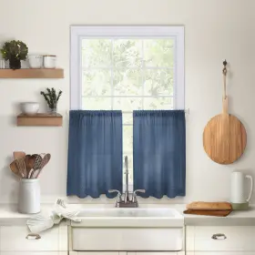 Elrene 026865885330 Cameron Rod Pocket Kitchen Curtain Tier Set Of Two Indigo 30 Inch W X 24 L
