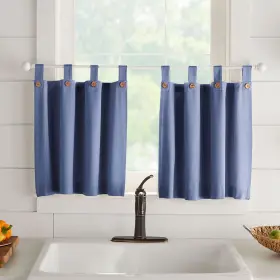 Elrene 194590036157 Tucker Solid Button Kitchen Curtain Tier Set Blue 30 Inch X24