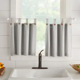 Elrene 194590036195 Tucker Solid Button Kitchen Curtain Tier Set Grey 30 Inch X24