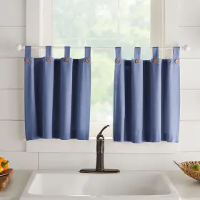 Elrene 194590036201 Tucker Solid Button Kitchen Curtain Tier Set Blue 30 Inch X36
