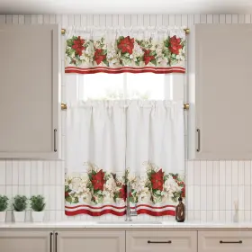 Elrene 194590037963 Red And White Poinsettia Kitchen Curtain Valance Tier