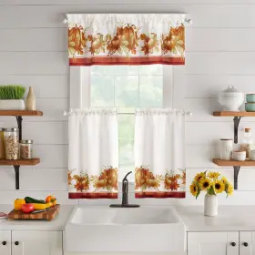 Elrene 194590045876 Autumn Pumpkin Grove Fall Kitchen Curtain Valance And Tier Orange 60x36