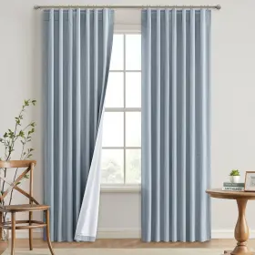 Emema 52 84 06 Chambray Blue Linen Blackout Curtains Inch Long 2 Panels Set For Bed
