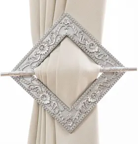 Emerze 705353921674 Curtain Tiebacks Classical Elegance Resin Panel Holdback Set Of 2 Rectangle Sil