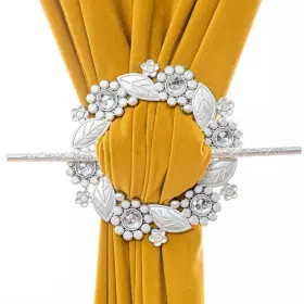 Emerze 705530888226 Curtain Tiebacks Classical Elegance Resin Panel Holdback Set Of 2 Leaf Silvery