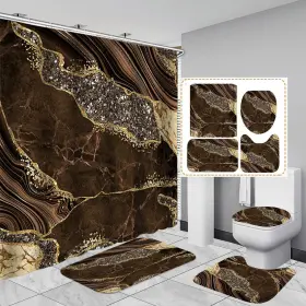 Emhome 313918001078 4pcs Marble Shower Curtain Sets Modern Bathroom With Curtains T