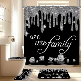 65165 Emhome 4pcs Family Glitter Diamond Shower Curtain Sets Black Famliy