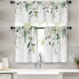 Czh23121209-clwtz Emvency Spring Leaves Kitchen Window Curtains Valance And Tier Set 36 Inch G