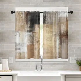 Czh24022801-clwm2-2636 Emvency Farmhouse Kitchen Curtains Brown Abstract Window Short Tier