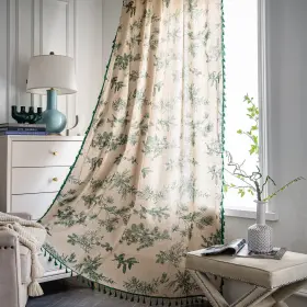 En220722m2f Enjoybridal Boho Curtains With Tassel Bohemian Green Semi-blackout Drapes 84 Inch Length