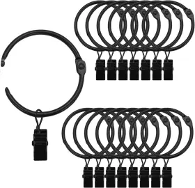 Eogow 445050760789 Black Curtain Rings With Clips 2 Inch 18 Pack Metal Openable