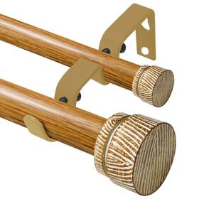 Equrroy 607604682283 Wooden Double Curtain Rods For Windows 66 To 120 Inches 1-inch Diameter Heav