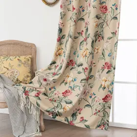 Flower-102 Erbnaryx 80% Blackout Curtains For Bedroom Vintage Floral Window Drapes 102 Inch Leng