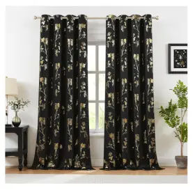 Bc5520d-6 Estelar Textiler Gold Blackout Curtains For Bedroom 2 Panels Rose Leaf Print Darkening The