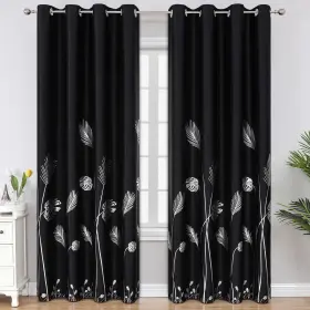 Bc5520s-7 Estelar Textiler Black Blackout Curtains 108 Inches Length Silver Palm Patter