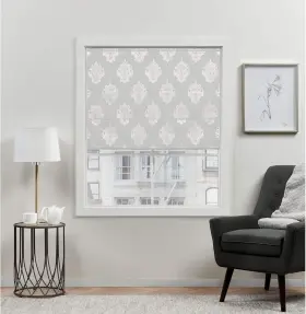 Yo013608dsehd1 Exclusive Home Curtains Marseilles Damask 100% Blackout Roman 34 Inch W X 64 H Silver