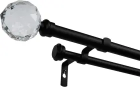 Er1026-03 Exclusive Home Crystal Ball Double Curtain Rod And Finial 36-72 Matte Black