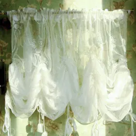 B0896sndh8 Fadfay Ca Balloon Curtain Adjustable Tie-up Off White Lace Semi Sheer Window Cur