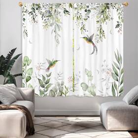 Famiffty 789344927500 Green Leaves Hummingbird Window Curtains 42w X 63l Inch 2 Panels Rod Pocket E