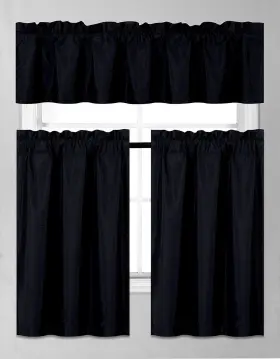 Fancy Linen 635309797438 Collection 3 Piece Faux Silk Blackout Kitchen Curtain Set - Tier Curtai