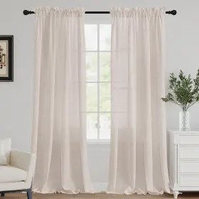 Fdroddm-5296natural Fantasdecor Natural Linen Sheer Curtains 96 Inches Inch Length For Bedroom Li