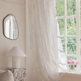 Yjfhjb-84ivory Fapliglisy Ivory Lace Curtains 84 Inches Long Victorian Floral Sheer For Living