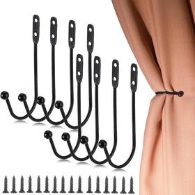Fdclixuvol 711182001937 8 Pcs Metal Curtain Holdbacks Black Tie Backs Wall Mounted Drapery Tieb