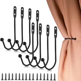 Fdclixuvol 711182001937 8 Pcs Metal Curtain Holdbacks Black Tie Backs Wall Mounted Drapery Tieb