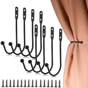 713307 Fdclixuvol 8pcs Black Curtain Tie Backs Wall Mounted Drapery Tiebacks Heavy Duty16pcsscrews