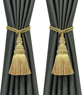 Fenghuangwu 445043486481 2 Pack Handmade Curtain Tie Backs Rope Tassels For Drape Gold 2p