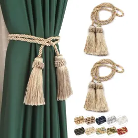 Fenghuangwu 680306678969 Curtain Tiebacks Handmade Decorative Holdbacks Rope With Tassel Beig