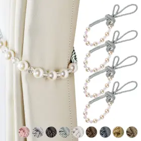 Fenghuangwu 680306679171 4pcs Curtain Tiebacks Rope Beaded Pearl Tie-backs Decorative Holdbac