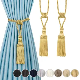 Fenghuangwu 736542606645 Gold Curtain Tassel Tiebacks Handmade Rope Holdbacks