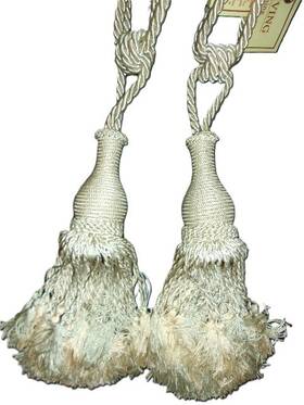 Fine Living Trimming #117749 Pair Of Curtain Drapery Tie Back Ivory Braided Large Tassel 31 Inch New