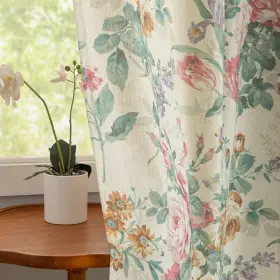 Keyufc025-m01 Finecity Floral Curtains 84 Inches Long 2 Panels Linen Textured Vintage French Country