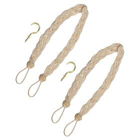 Fipux 601968071479 2 Pack 23 Inch Curtain Tiebacks Braid Drapery Holdback Holder With Hook Taupe/silver