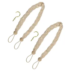 Fipux 601968071479 2 Pack 23 Inch Curtain Tiebacks Braid Drapery Holdback Holder With Hook Taupe/silver
