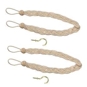 Fixinairp 601968071455 23 Inch Curtain Tiebacks Braid Drapery Holdback Holder With Hooks Taupe/silver 2pcs