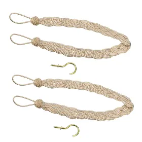 Fixinairp 601968071455 23 Inch Curtain Tiebacks Braid Drapery Holdback Holder With Hooks Taupe/silver 2pcs