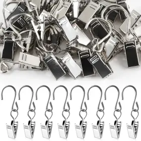 Flycoco 766619224618 50pcs Small Hook Curtain Clip 1.4 Inch Stainless Steel Metal Hanger Cramp Wit