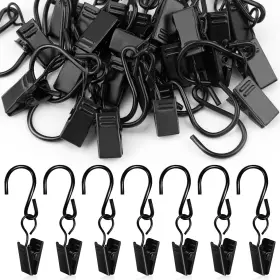 Zl24052804 Flycoco 50pcs Small Hook Curtain Clip 1.4 Inch Stainless Steel Metal Hanger Cramp Wit