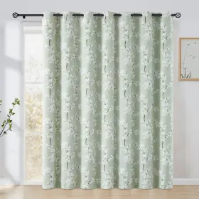 Bmblk100-84gn Fmfunctex 100% Blackout Sliding Door Curtains For Living Room Green Floral P