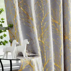 Nsfbrc2-gr84gd Fmfunctex 100% Blackout Curtains For Bedroom 84 Inches Long Gold On