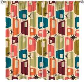 Focusbrite 586265934561 Mid Century Window Curtains Retro Square Design Modern Style Blackout