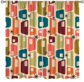 Focusbrite 586265934561 Mid Century Window Curtains Retro Square Design Modern Style Blackout