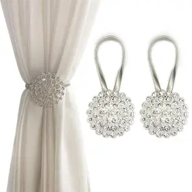 Fozuboyo 613965872034 Magnetic Tiebacks For Curtains 2 Pack Sparkling Crystal Flower Curtain Tieba