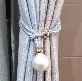 Furnjoylife 717206171556 2 Pack Adjustable Big Pearl Curtain Tiebacks Cotton Hand Woven Tie Back Decor