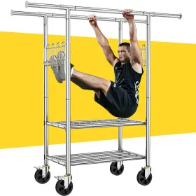 2-scsw-sliver Fybee 100% Stainless Steel Heavy Duty Clothes Rack Load 960lbs Double Rod Clothing