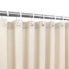 Gg-fym25129 Ga-geetopia Extra Long Linen Textured Shower Curtain Set With Hooks Beige Bo